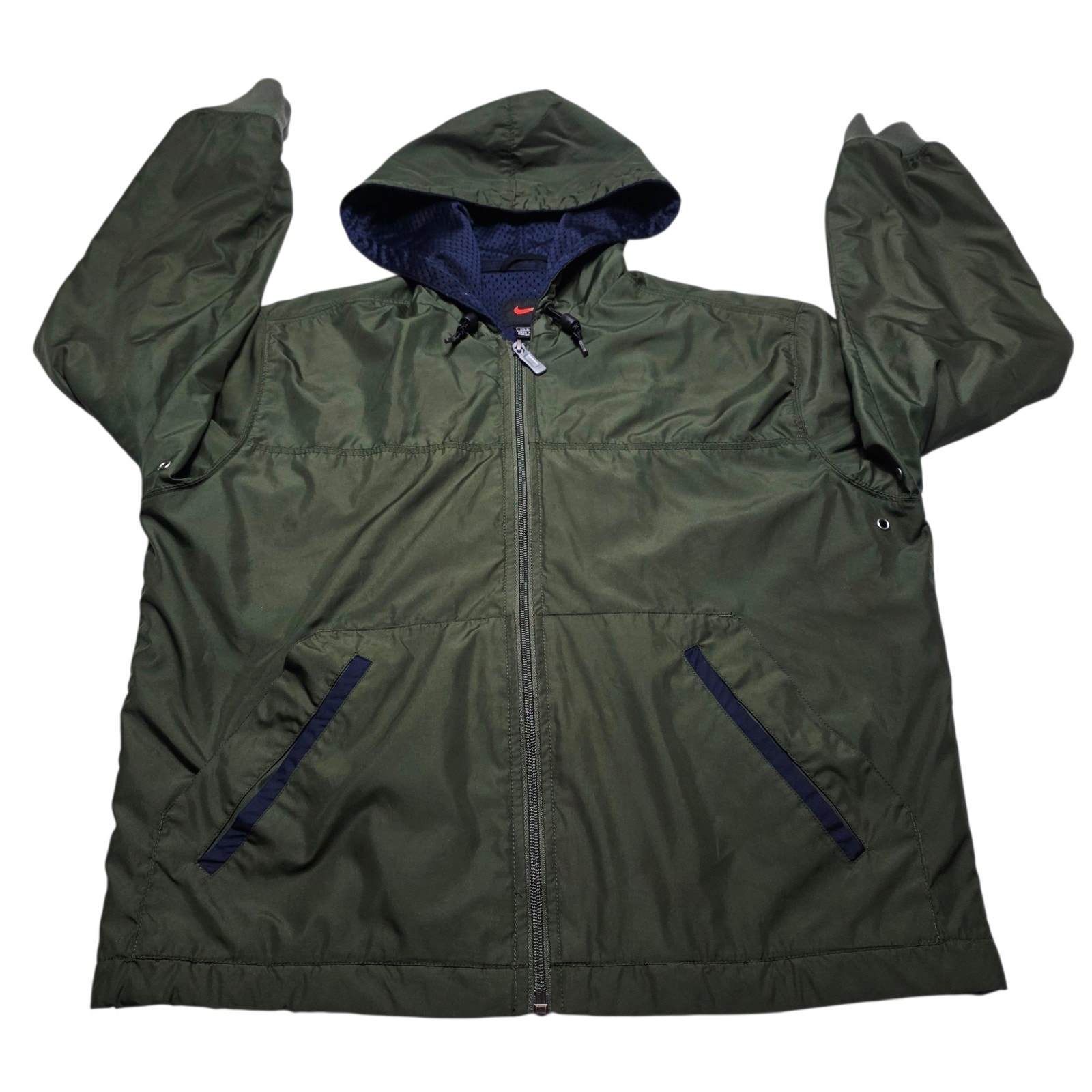 Vintage Nike Jacket Women's Small Full Zip Hooded Windbreaker Swoosh 90's Green